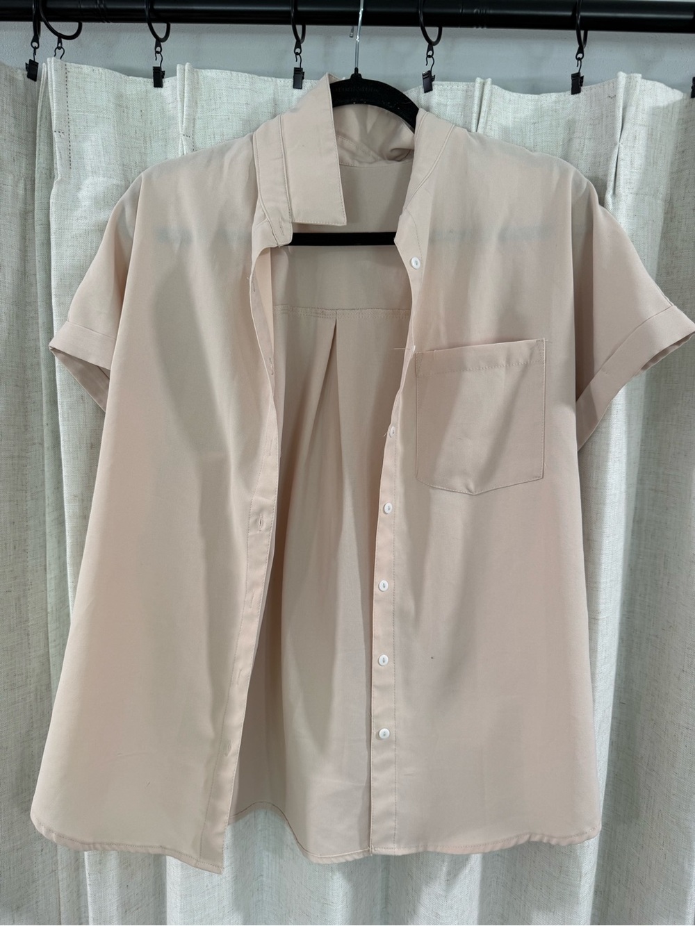 Women's Short-Sleeve Button-Up Shirt in Light Beige